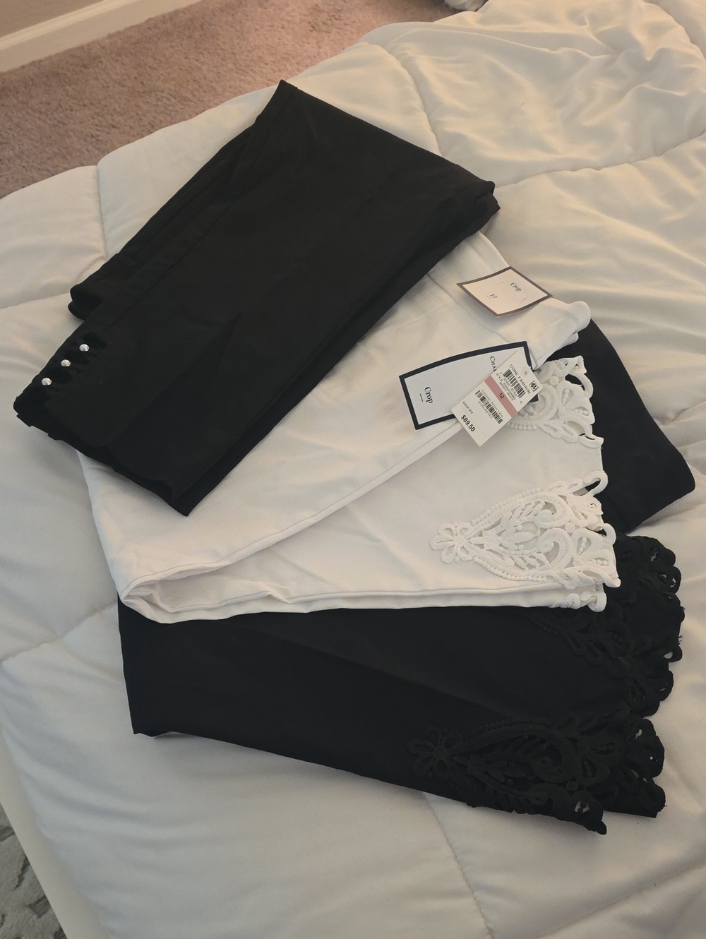 Charter Club Black & White Cropped CAPRIS with Crochet Hem ON WHITE AND BLACK